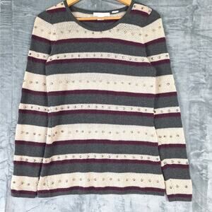 Womens Sweater Small Cashmere Studded‎ Striped Luxury Preppy Casual Cozy Soft